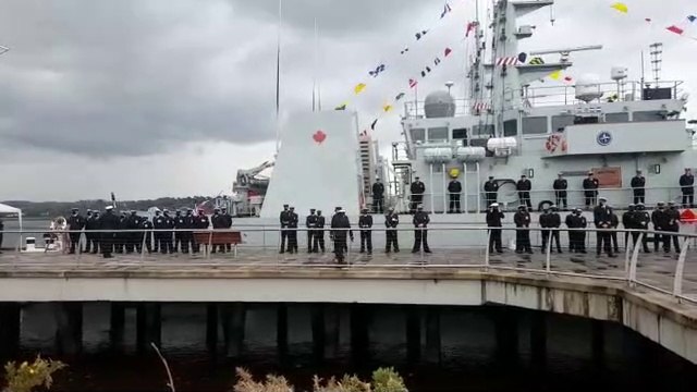 Canadian navy in Derry for Battle of the Atlantic memorial before laying wreath at sea for Laurentic crew and heading to the Baltic for NATO manoeuvres