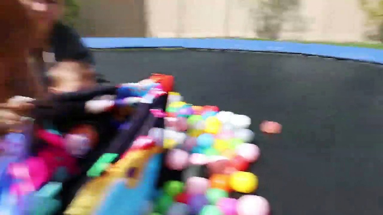 Ball Pit And Trampoline Launch!! Backyard Games! Bubbles In The Pool