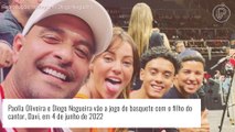 Paolla Oliveira e Diogo Nogueira vão a jogo de basquete com o filho do cantor: 'Diversão em família'