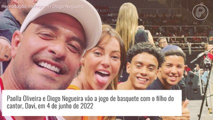 Paolla Oliveira e Diogo Nogueira vão a jogo de basquete com o filho do cantor: 'Diversão em família'