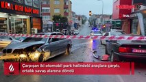 Ümraniye'de kazanın ardından park halindeki otomobiller yer değiştirdi