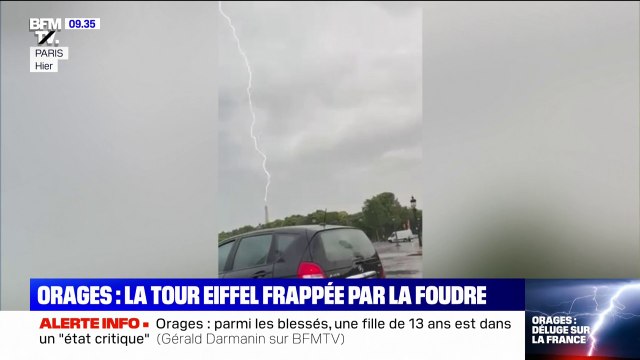 Orages: l'image impressionnante de la Tour Eiffel frappée par la foudre