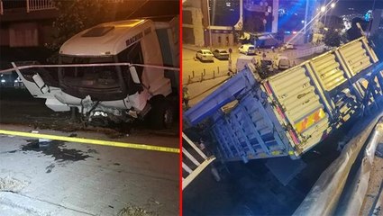Karşı şeride geçen kamyon, otomobile çarpıp alt yola düştü: 1 ölü, 5 yaralı
