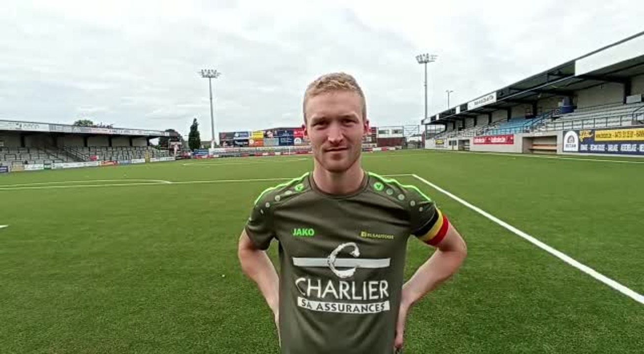 Valentin Bomboir (Elsaute) à l'interview après la victoire finale en coupe, contre Aubel