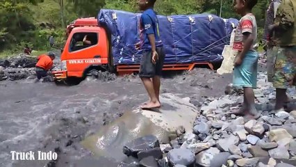 Truck Driver And Double Cabin Action Across the River