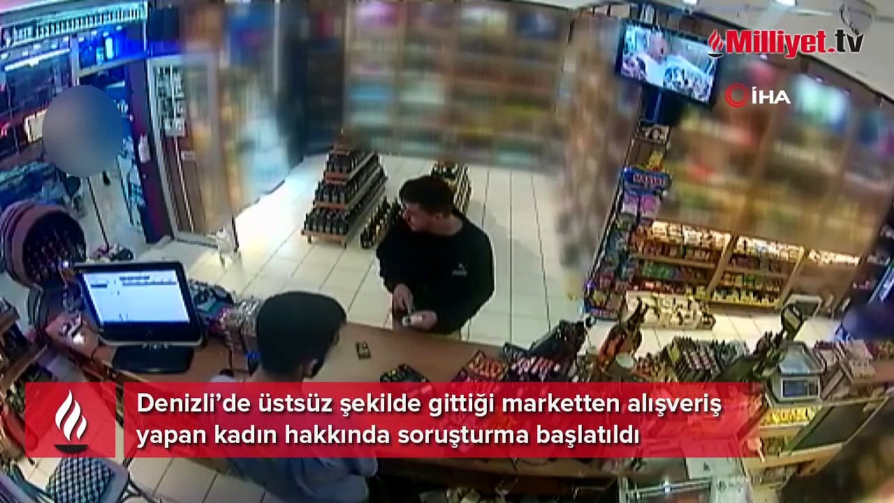 Markete yarı çıplak girip alışveriş yapan kadın kamerada