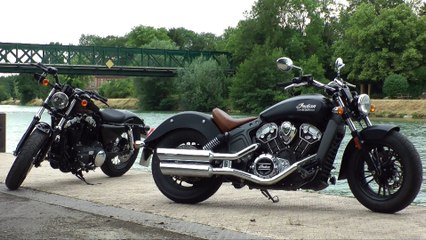 Harley-Davidson Forty Eight vs Indian Scout  Duel made in USA !