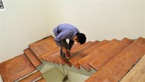 Amazing Skills Woodworking Extremely High Technical - Build Curved Wooden Stair Railing Hand-Crafted