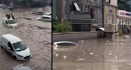 Başkent'te sağanak yağmur sonrası sokaklar göle döndü