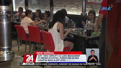 IATF: 100% capacity sa ilang restaurant at indoor activities, puwede na sa mga lugar na nasa Alert level 1 | 24 Oras