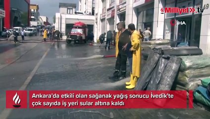 Başkentte sağanak yağış sonrası cadde ve sokaklara göle döndü