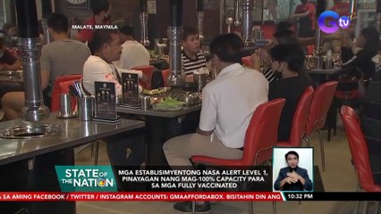 Mga establisimyentong nasa Alert Level 1, pinayagan nang mag-100% capacity para sa mga fully vaccinated | SONA