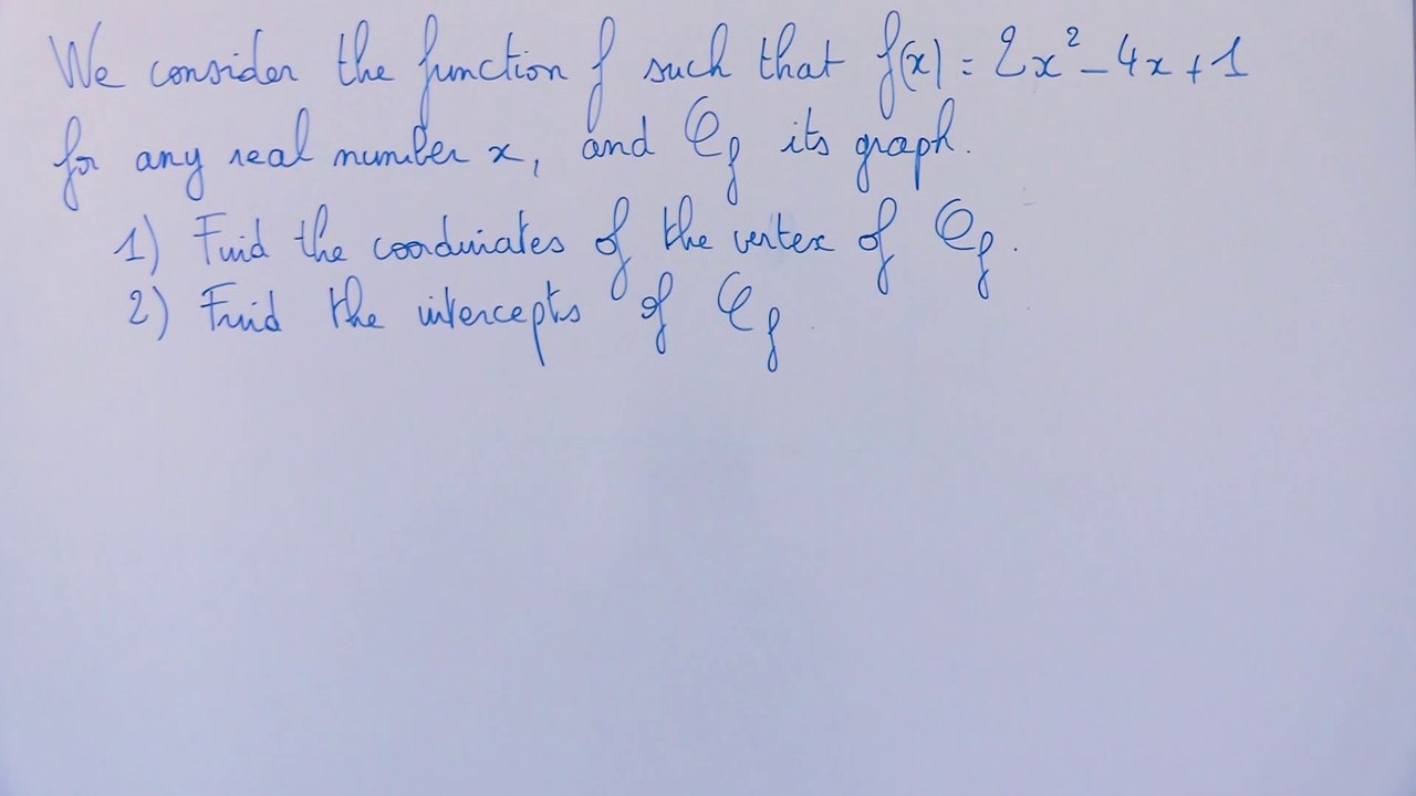 Vertex and intercepts of a parabola - 1re