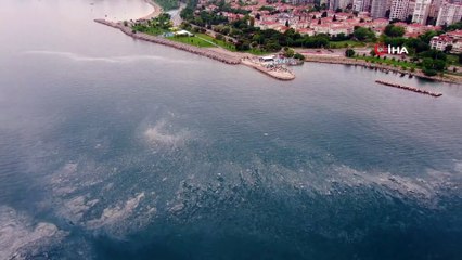 Sahilden adalara uzanan müsilaj tabakası görüntülendi