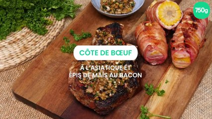 Côte de boeuf à l'asiatique et épis de maïs au bacon