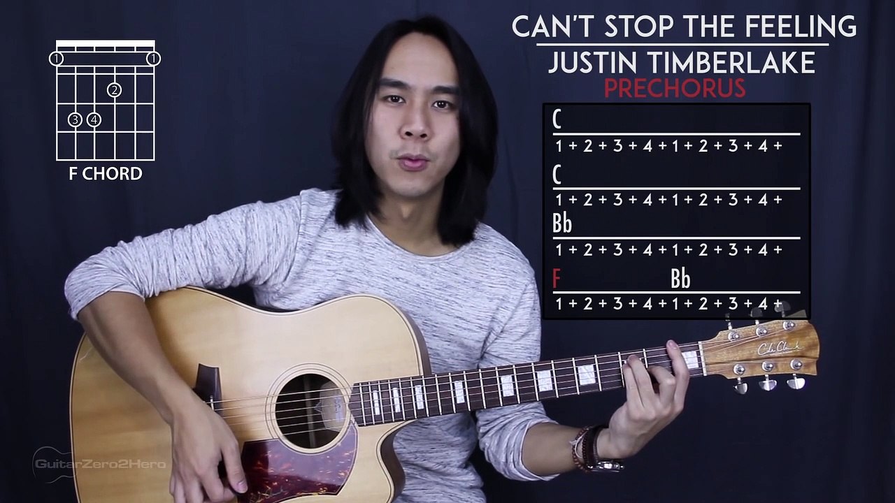Can't Stop The Feeling Justin Timberlake Guitar Tutorial Lesson + Acoustic Cover