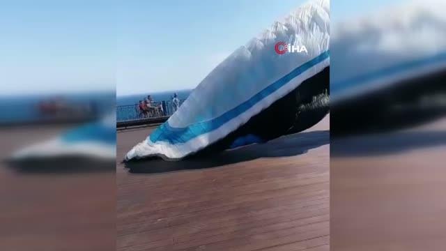 Uçuş yapmaya hazırlanan yamaç paraşütçüsü rüzgarın azizliğine uğradı