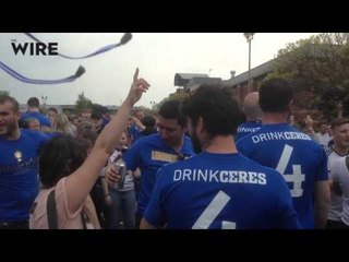 LCFC fans celebrate their local team's winning the Premier League trophy
