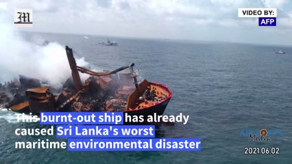 Burnt-out ship 'going down' off Sri Lanka coast