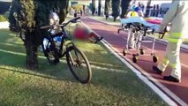 Jovem sofre queda após perder controle de bicicleta; Corpo de Bombeiros foi acionado
