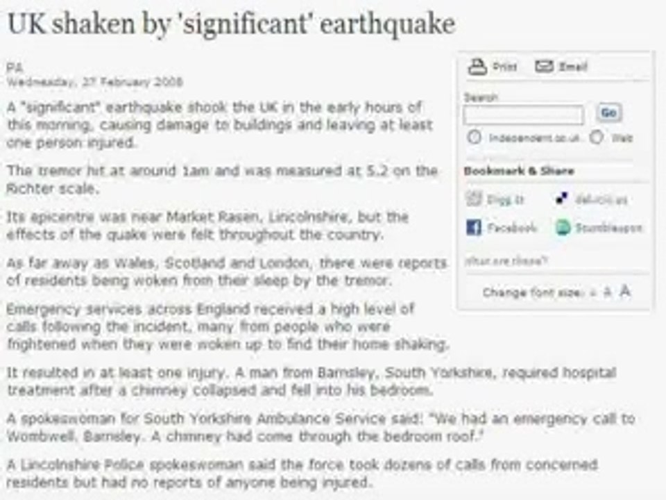 UK shaken by 'significant' earthquake