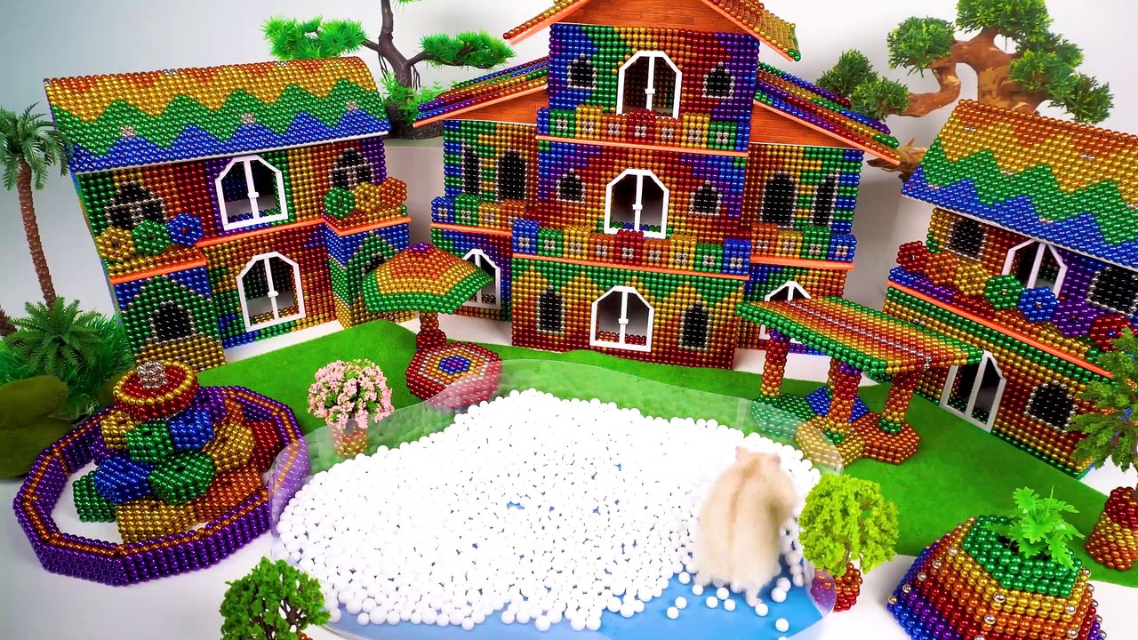 Satisfying Video with Magnetic balls  How to build a  Ball House has Rainbow Fountain for Hamster