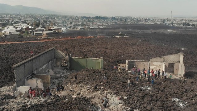 A drone captured how a volcanic eruption and hundreds of earthquakes laid waste to parts of a Congolese city