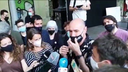 El president de l'Observatori contra l'Homofòbia, Eugeni Rodríguez, durant l'acte contra les agressions lgtbifòbiques a Barcelona