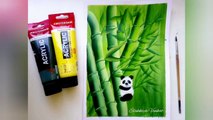How To Paint Bamboo Trees I Panda I Acrylic Painting I One Stroke Technique I Elakkis Art