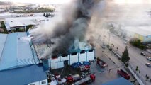 DENİZLİ - (DRONE) Tekstil fabrikasında yangın çıktı