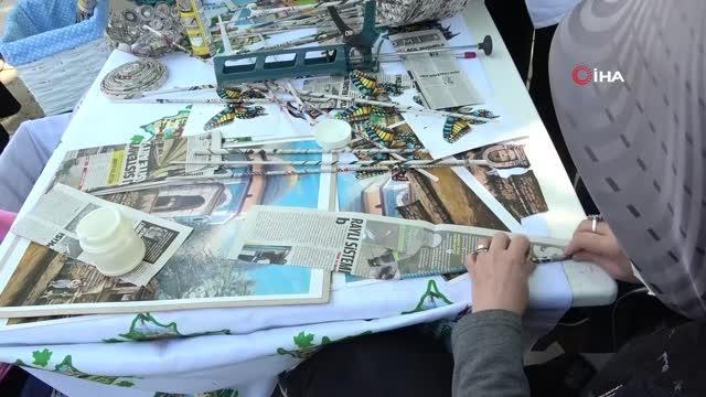 Hurda gazetelerden sepet örüp 100 liraya satıyorlar