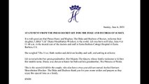 El príncipe Enrique y Meghan Markle anuncian el nacimiento de su hija