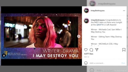 Michaela Coel's I May Destroy You wins big at 2021 BAFTA TV Awards