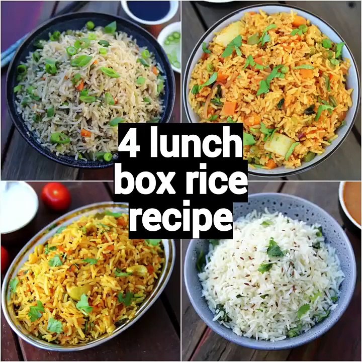 4 Lunch Box Rice Recipes | 4 Easy & Instant Rice Recipes | Tiffin Box Recipes