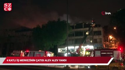 Fatih’te 4 katlı iş merkezinin çatısı alev alev yandı