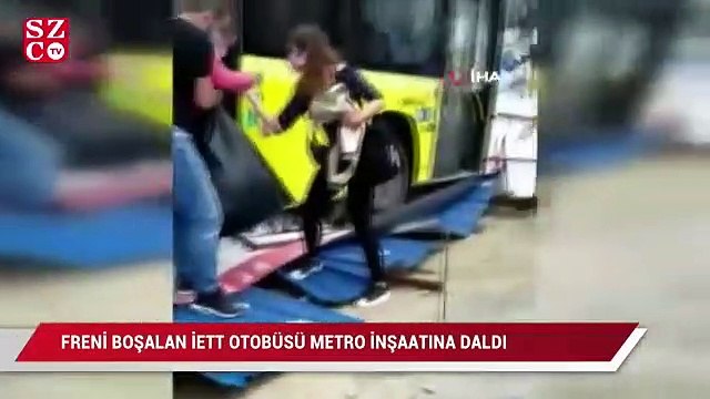Kağıthane'de freni boşalan İETT otobüsü metro inşaatına daldı