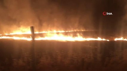 Şüpheli şahsın gece vakti anız yakma kamerada