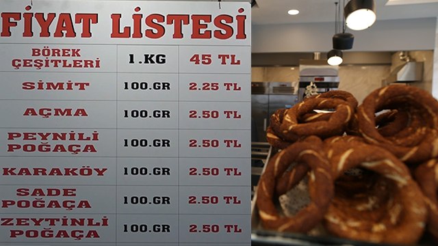 Bursa’da 100 gram simit 2 lira 25 kuruş oldu