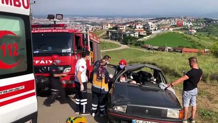 Yokuş aşağı freni boşalan araç kontrolden çıkarak takla attı