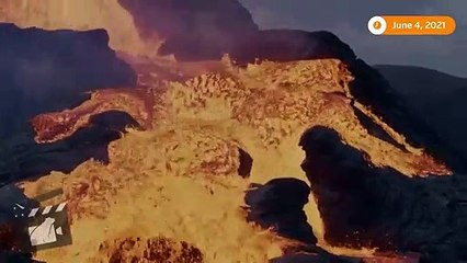 Lava cascades from Icelandic volcano