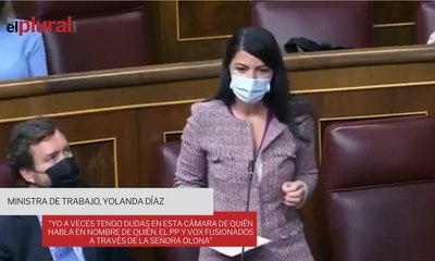 Yolanda Díaz: "Yo a veces tengo dudas en esta cámara de quién habla en nombre de quién. El PP y Vox fusionados a través de la señora Olona"
