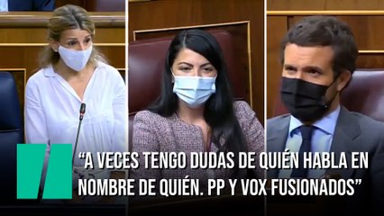 Yolanda Díaz: "A veces tengo dudas de quién habla en nombre de quién. El PP y Vox fusionados"