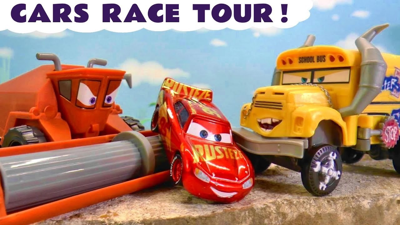 Cars Lightning McQueen Stop Motion Race Tour with Hot Wheels Racers in ...