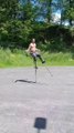 Man Shows Impressive Skill By Rope Jumping While Balancing On Stilts