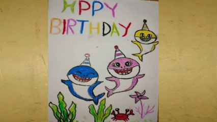 Happy birthday gift card with baby shark
