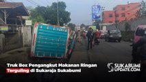 Truk Box Pengangkut Makanan Ringan Terguling di Sukaraja Sukabumi