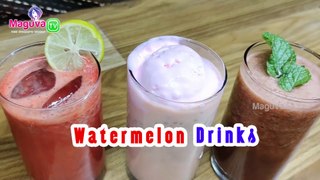 3 Simple Watermelon Drinks | Watermelon Juice Recipe | Watermelon Milkshake | Watermelon Smoothie | Maguva tv