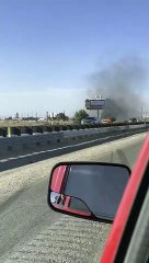 Car Parked in Emergency Lane Engulfed in Flames