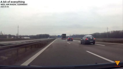 Ice flying from a truck hits my car on German Autobahn. 2021.01.04 — WEIL AM RHEIN, GERMANY