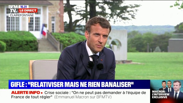 Emmanuel Macron: Dans un premier temps d'Euro, les fan zones n'auront pas exactement le même visage que d'habitude: on sera assis, à 65% de la capacité